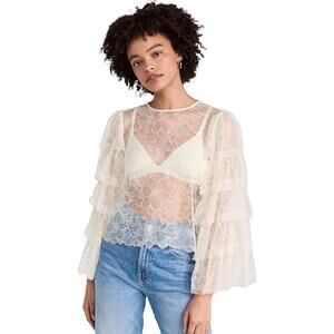 FRAME Lace Tiered Ruffled-Sleeve Blouse